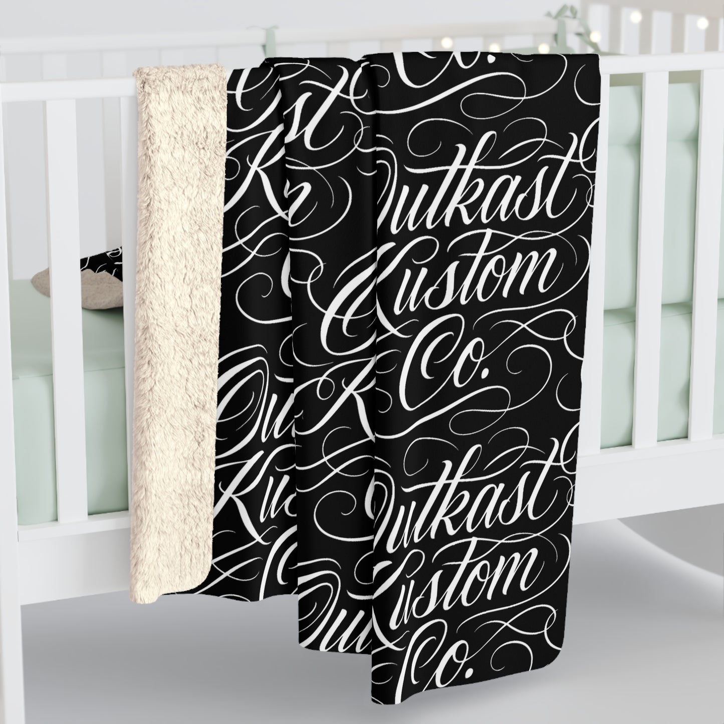 Sherpa Blanket - 'Outkast Kustom Co.' Script Logo Cozy Throw
