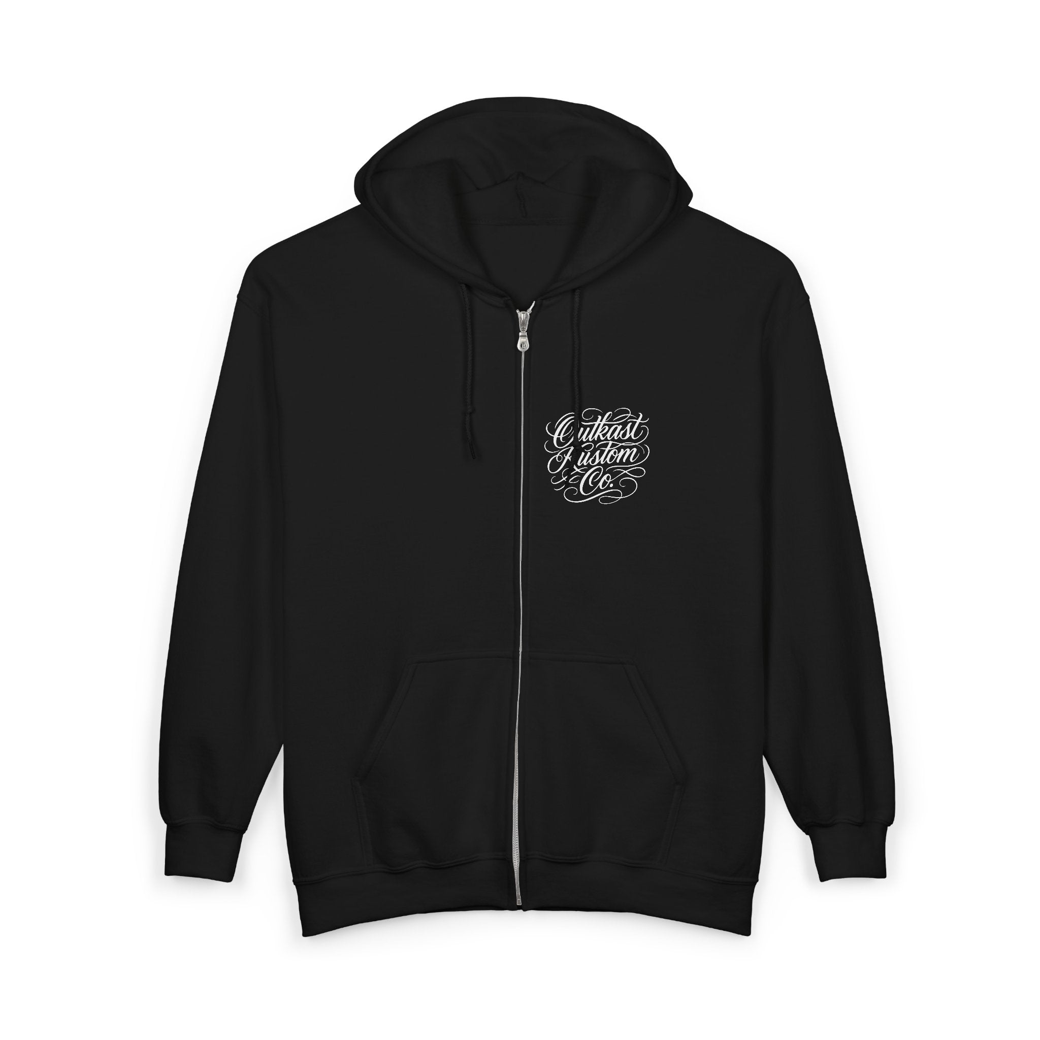 OutKast Kustom Co. Zip Hoodie — Classic Black Full-Zip Hooded Sweatshirt