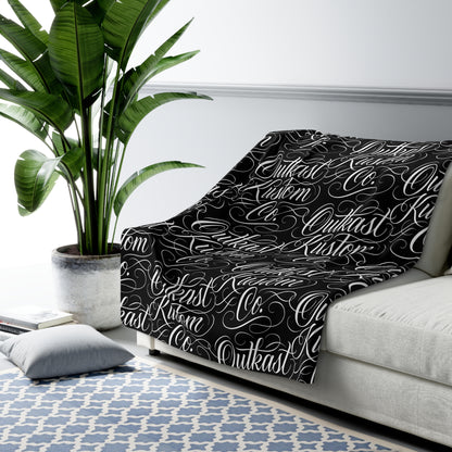 Sherpa Blanket - 'Outkast Kustom Co.' Script Logo Cozy Throw