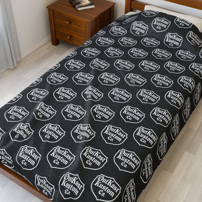 OutKast Kustom Co Logo Pattern Velveteen Plush Blanket | Repeating Emblem Design