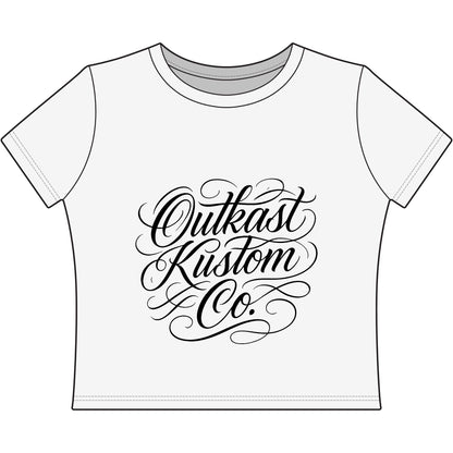 Outkast Kustom Co. Women's Baby Tee — Script Logo Cropped Graphic Tee