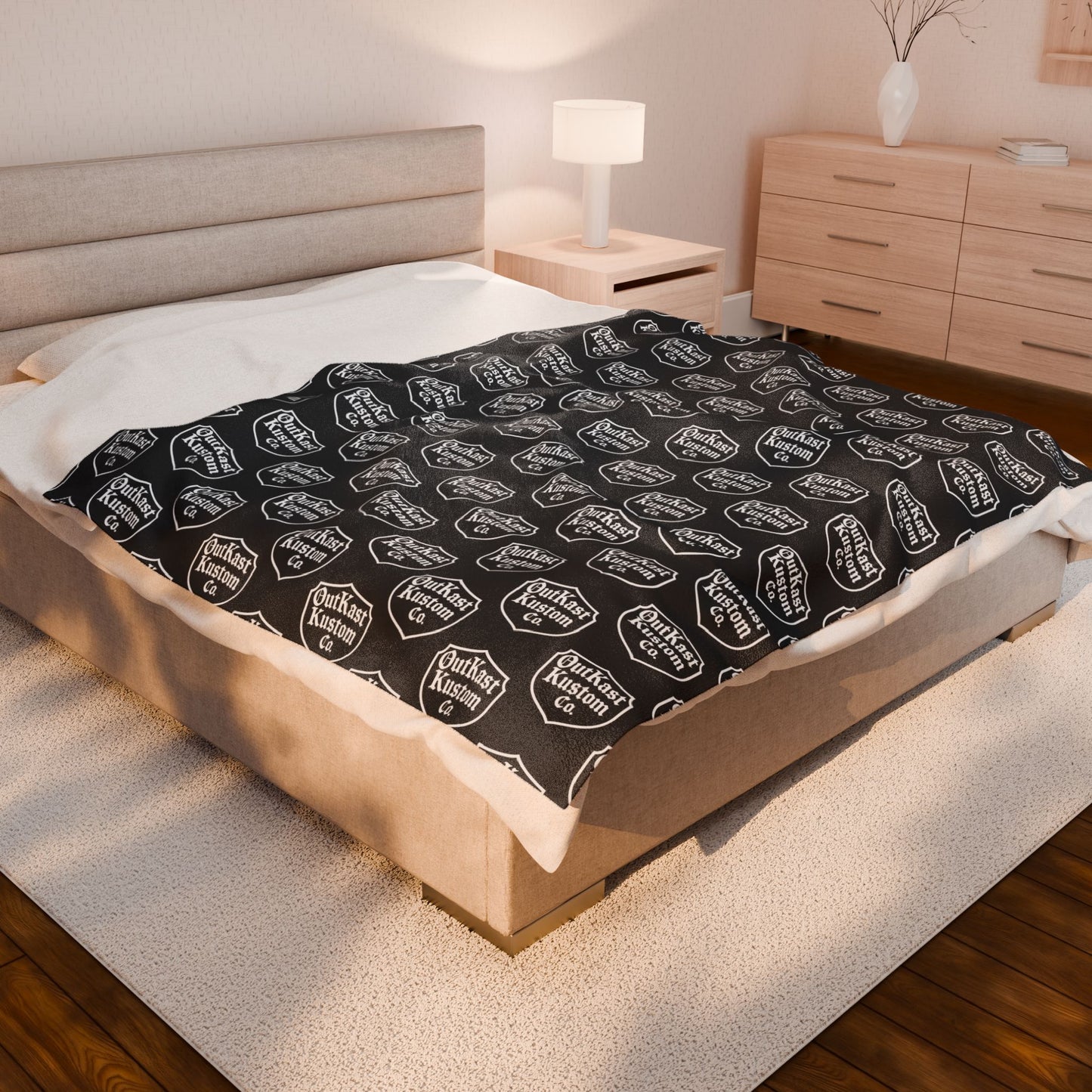 OutKast Kustom Co Logo Pattern Velveteen Plush Blanket | Repeating Emblem Design