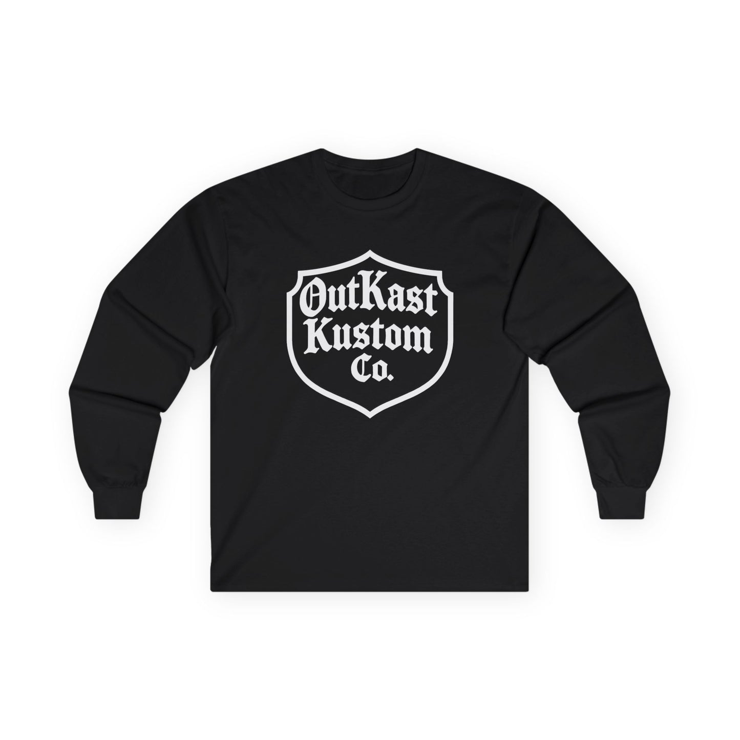 OutKast Kustom Co. Long Sleeve Tee — Vintage Shield Front & Script Back