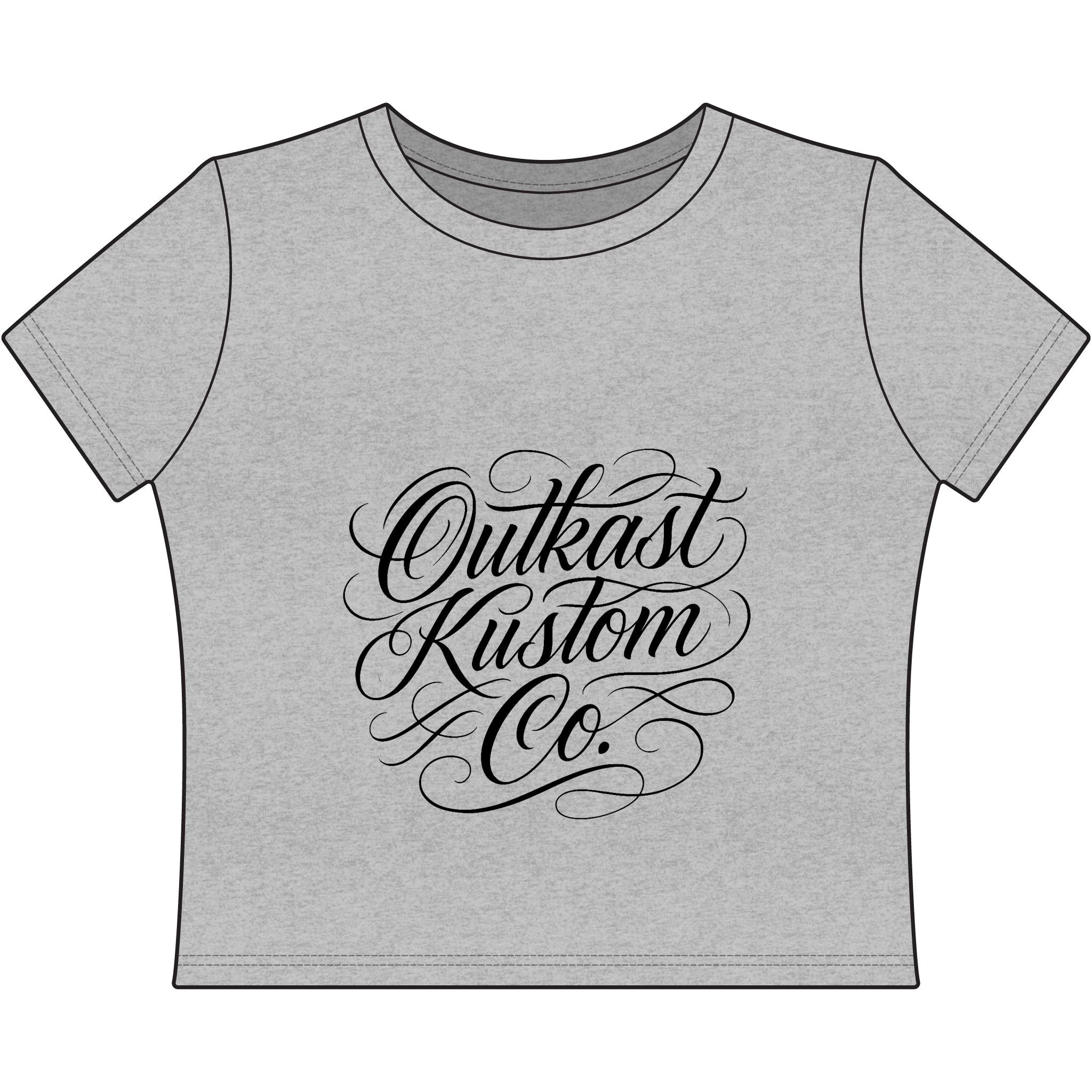 Outkast Kustom Co. Women's Baby Tee — Script Logo Cropped Graphic Tee