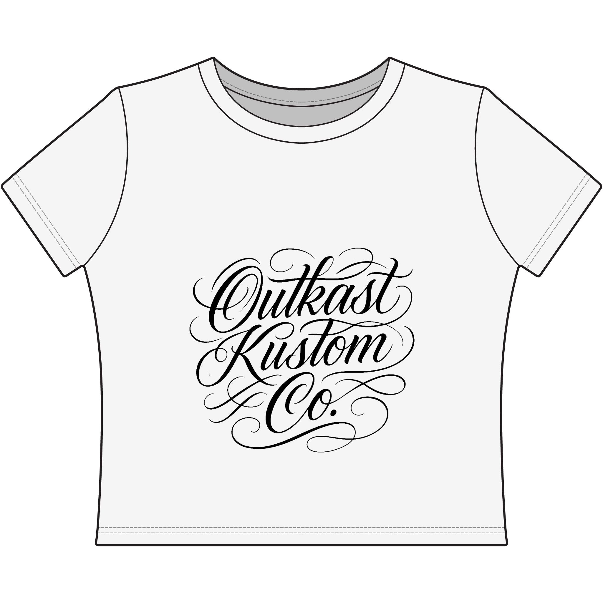 Outkast Kustom Co. Women's Baby Tee — Script Logo Cropped Graphic Tee