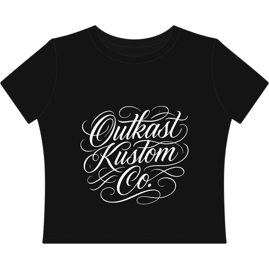 Outkast Kustom Co. Women's Baby Tee — Script Logo Cropped Graphic Tee