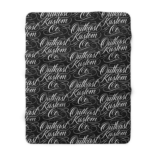 Sherpa Blanket - 'Outkast Kustom Co.' Script Logo Cozy Throw