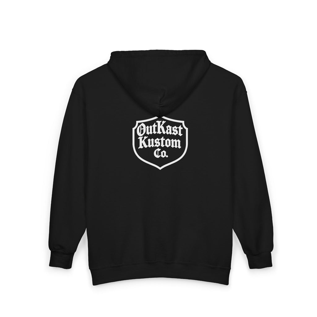 OutKast Kustom Co. Zip Hoodie — Classic Black Full-Zip Hooded Sweatshirt