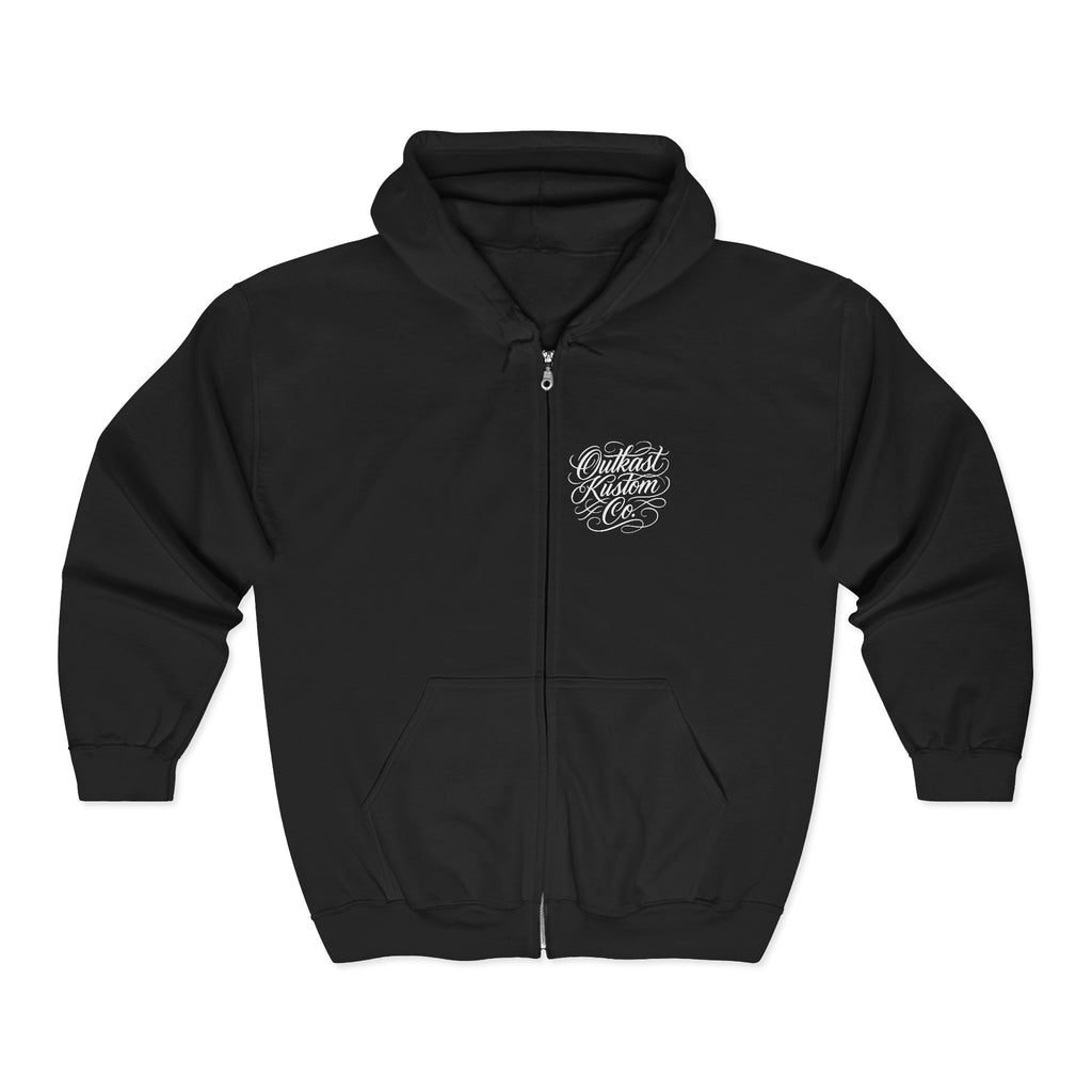 OutKast Kustom Co. Zip Hoodie — Classic Black Full-Zip Hooded Sweatshirt