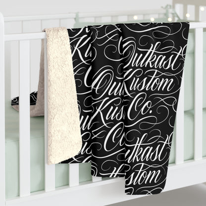 Sherpa Blanket - 'Outkast Kustom Co.' Script Logo Cozy Throw