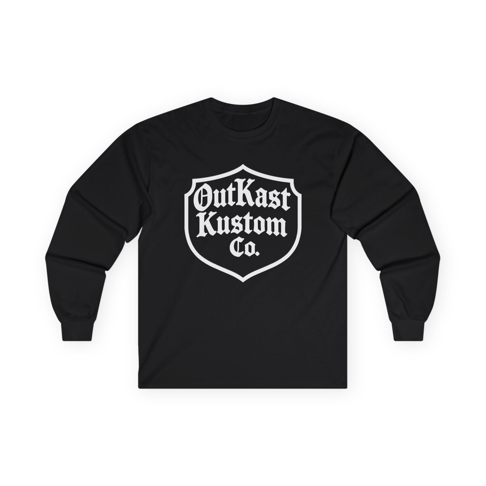 OutKast Kustom Co. Long Sleeve Tee — Vintage Shield Front & Script Back