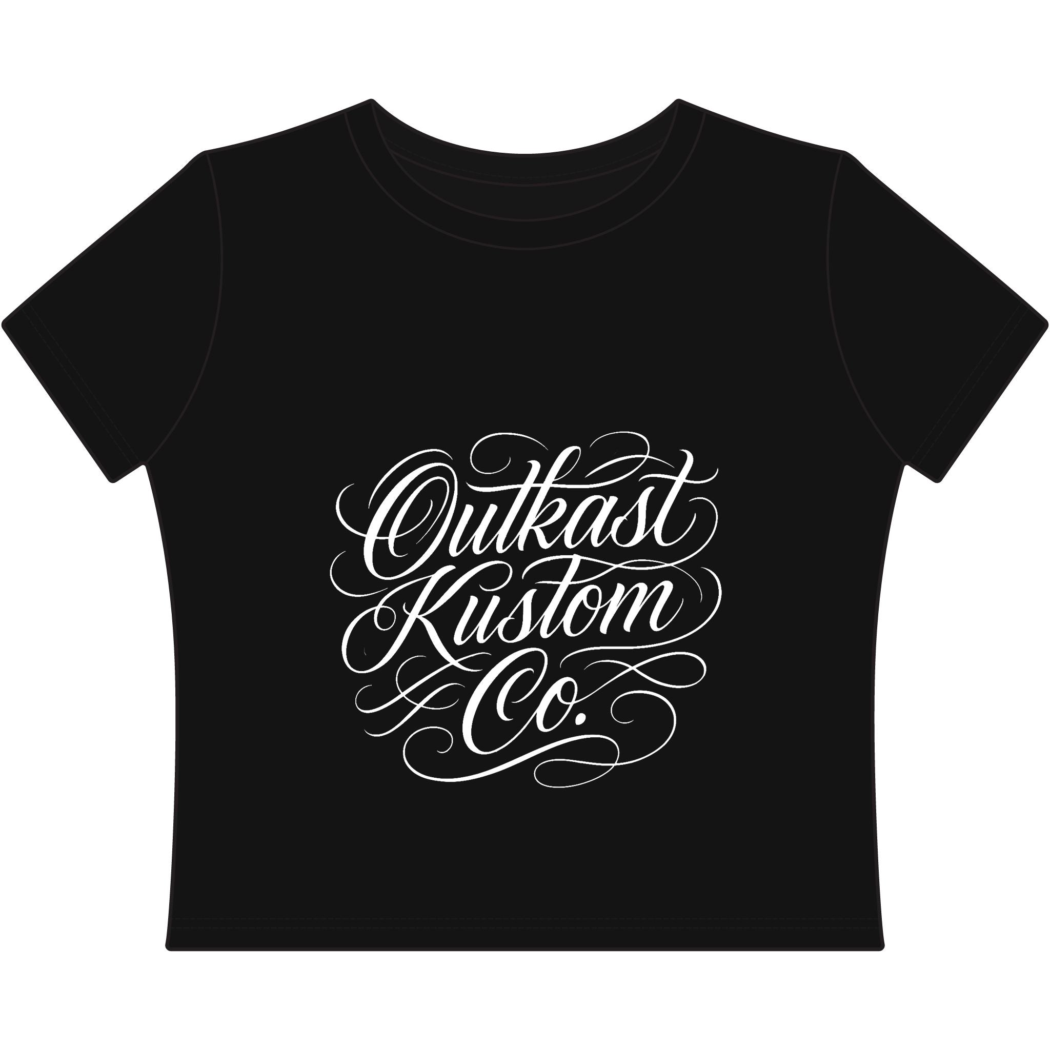 Outkast Kustom Co. Women's Baby Tee — Script Logo Cropped Graphic Tee