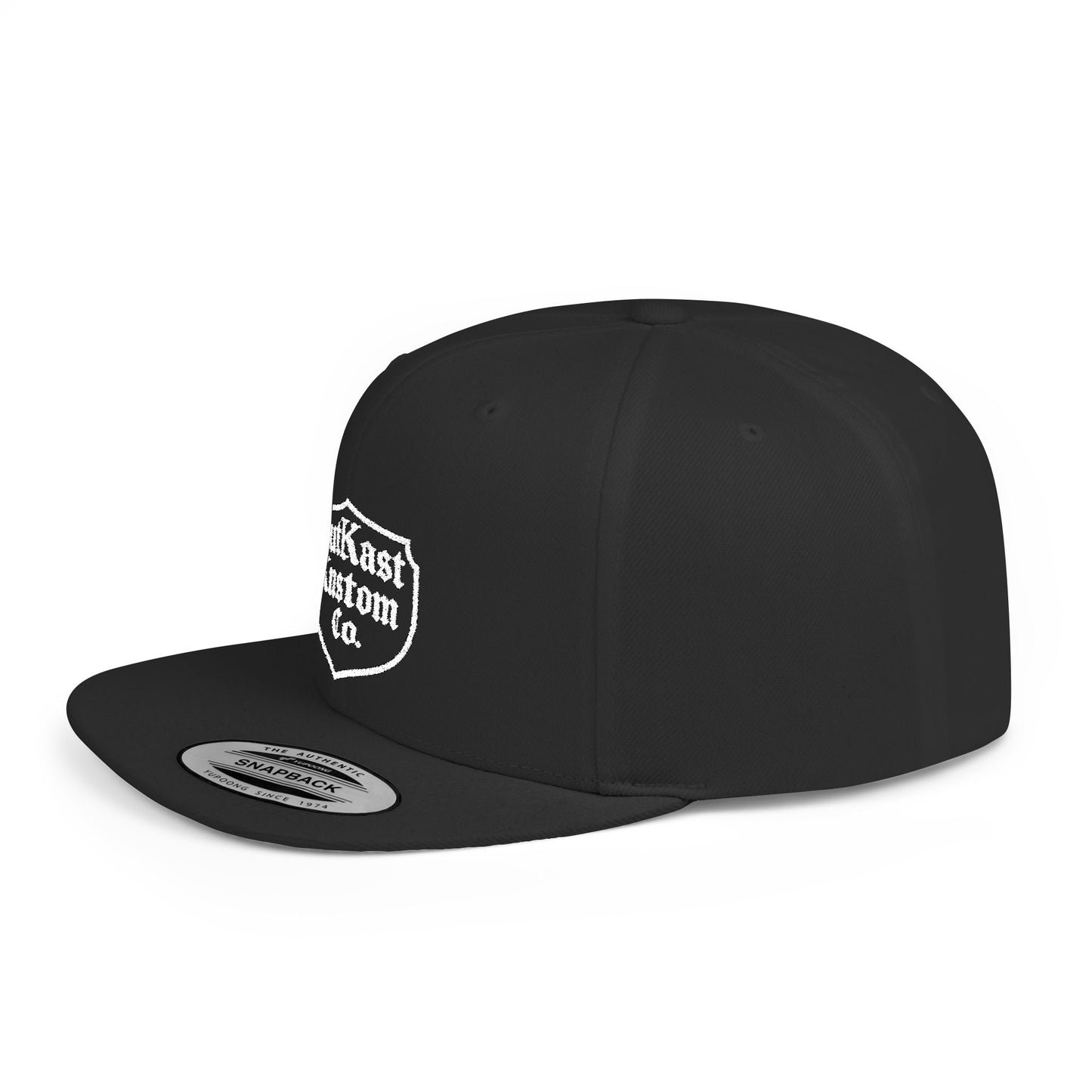 OutKast Kustom Co Shield logo Flat Bill Snapback | Embroidered Black Cap