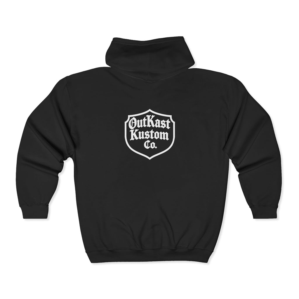 OutKast Kustom Co. Zip Hoodie — Classic Black Full-Zip Hooded Sweatshirt