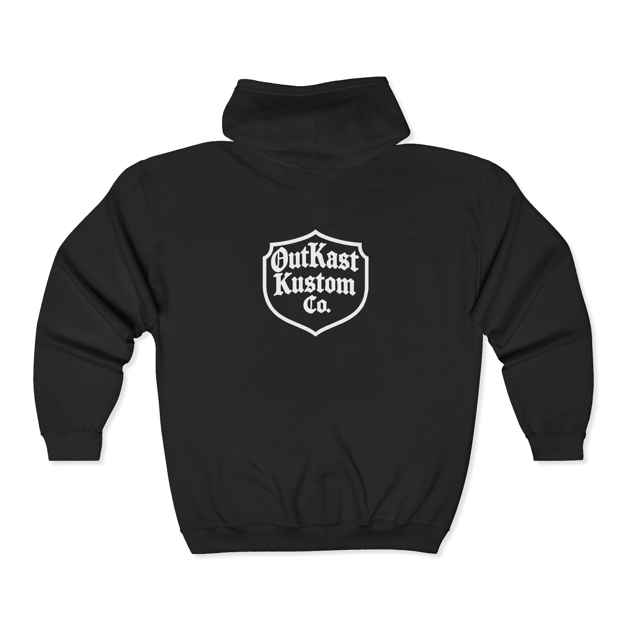 OutKast Kustom Co. Zip Hoodie — Classic Black Full-Zip Hooded Sweatshirt